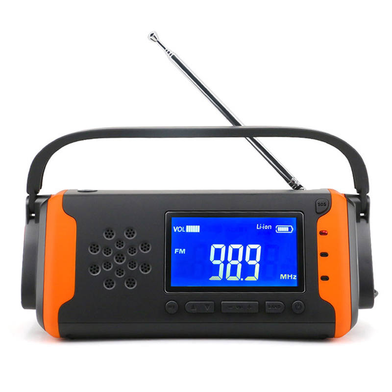 راديو LCD للطوارئ الجوية الرقمية ، كرنك اليد الشمسية AM \/ FM راديو NOAA مع مصباح LED ، مشغل موسيقى AUX ، وبنك الطاقة 4000mAh لشاحن الهاتف الخليوي ومنبه SOS